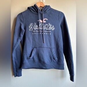 Hollister Navy Pullover Hoodie with Pink Logo - Women's